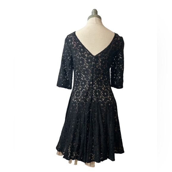 BETSEY JOHNSON Black Lace Overlay Nude Ruffle Cotton Fit & Flare Dress Size 6 - Picture 9 of 16